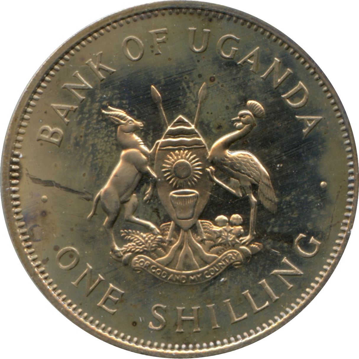 Uganda | 1 Shilling Coin | Grey Crowned Crane | KM5 | 1966 - 1975