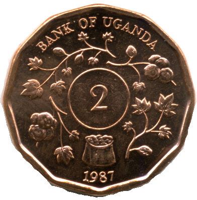 Uganda | 2 Shillings Coin | Cotton Sprig | KM28 | 1987