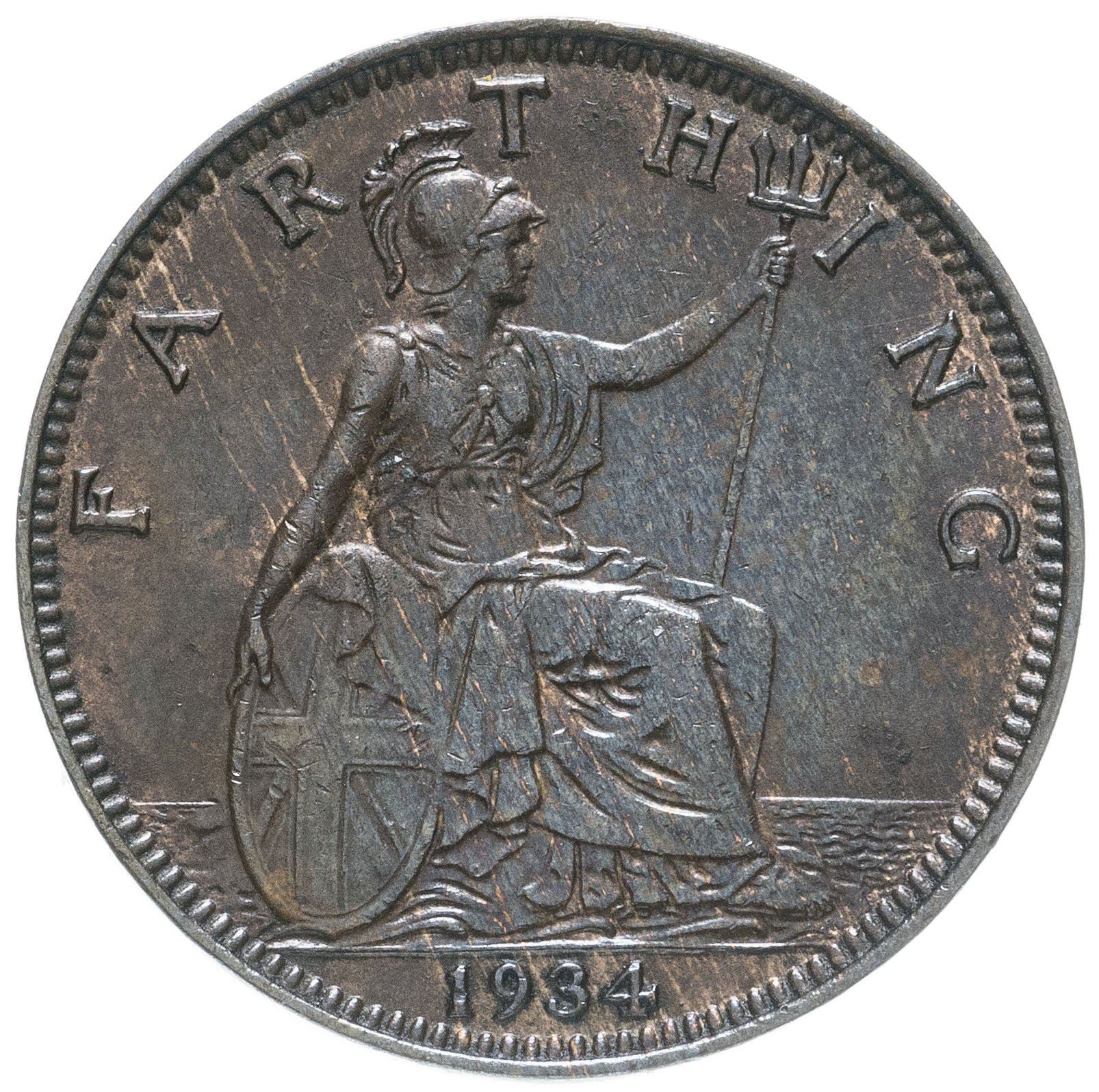 United Kingdom 1 Farthing - George V modified effigy | Coin KM825 1926 - 1936