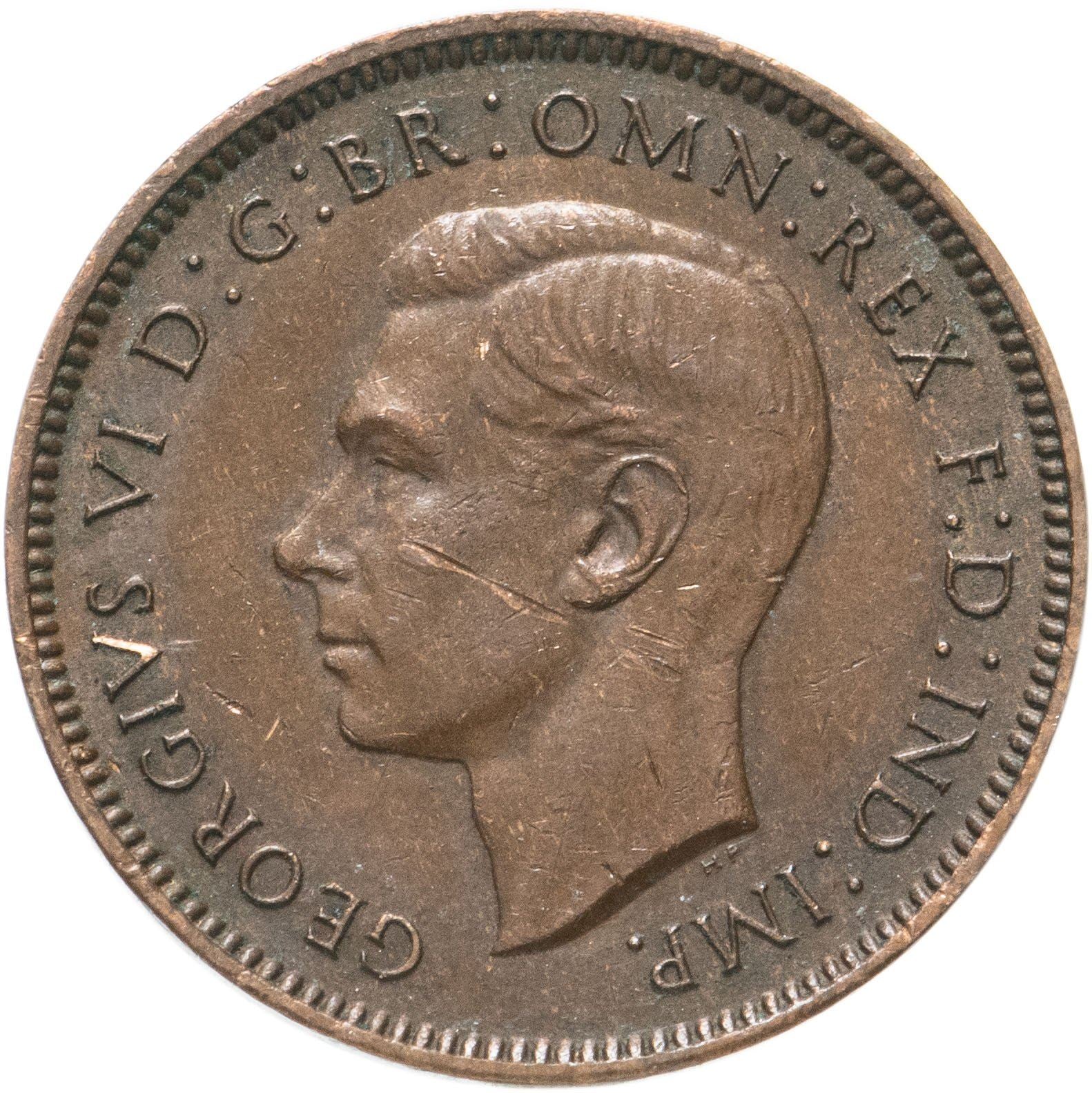 United Kingdom 1 Farthing - George VI with 'IND:IMP' | Coin KM843 1937 - 1948