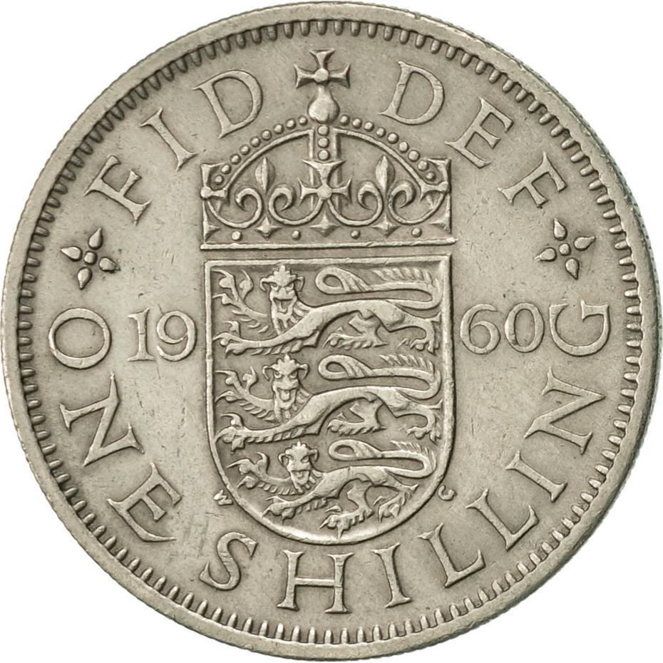 United Kingdom 1 Shilling - Elizabeth II English shield | no 'BRITT:OMN' | Coin KM904 1954 - 1970