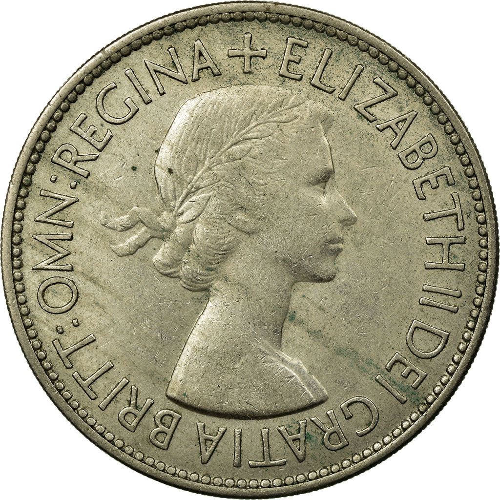 United Kingdom 1/2 Crown Coin | Britain | Queen Elizabeth II 1st portrait | with 'BRITT:OMN' | 1953