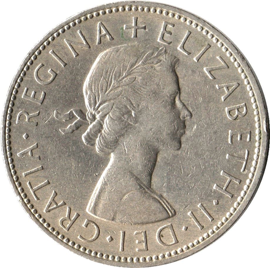 United Kingdom ½ Crown - Elizabeth II 1st portrait | no 'BRITT:OMN' | Coin KM907 1954 - 1970