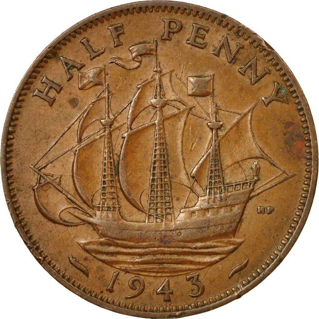 United Kingdom 1/2 Penny - George VI with 'IND:IMP' | Coin KM844 1937 - 1948