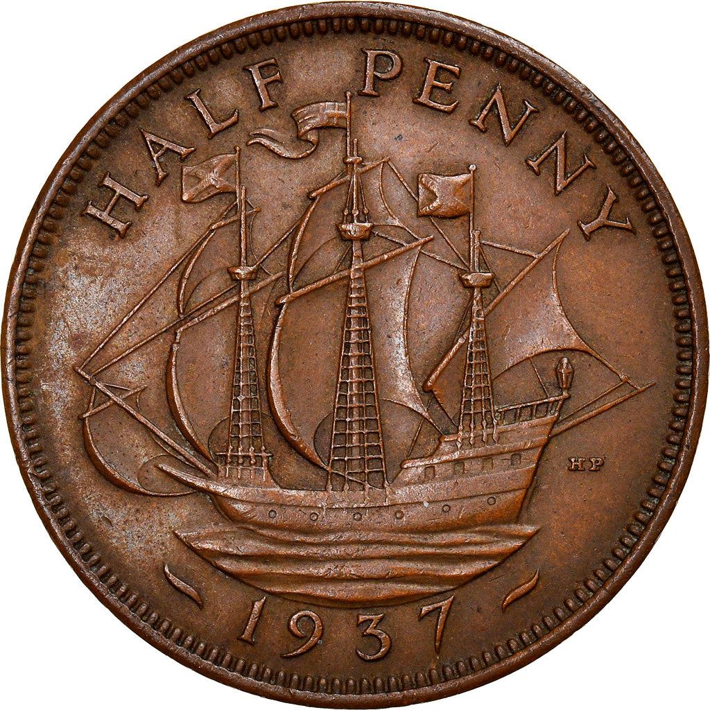 United Kingdom 1/2 Penny - George VI with 'IND:IMP' | Coin KM844 1937 - 1948