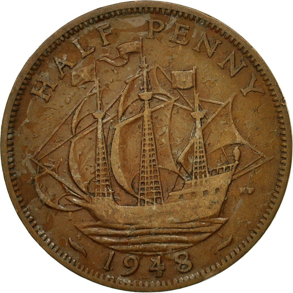 United Kingdom 1/2 Penny - George VI with 'IND:IMP' | Coin KM844 1937 - 1948