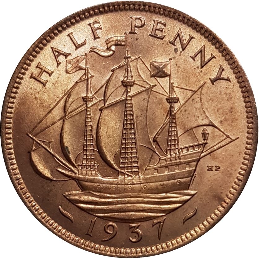 United Kingdom 1/2 Penny - George VI with 'IND:IMP' | Coin KM844 1937 - 1948