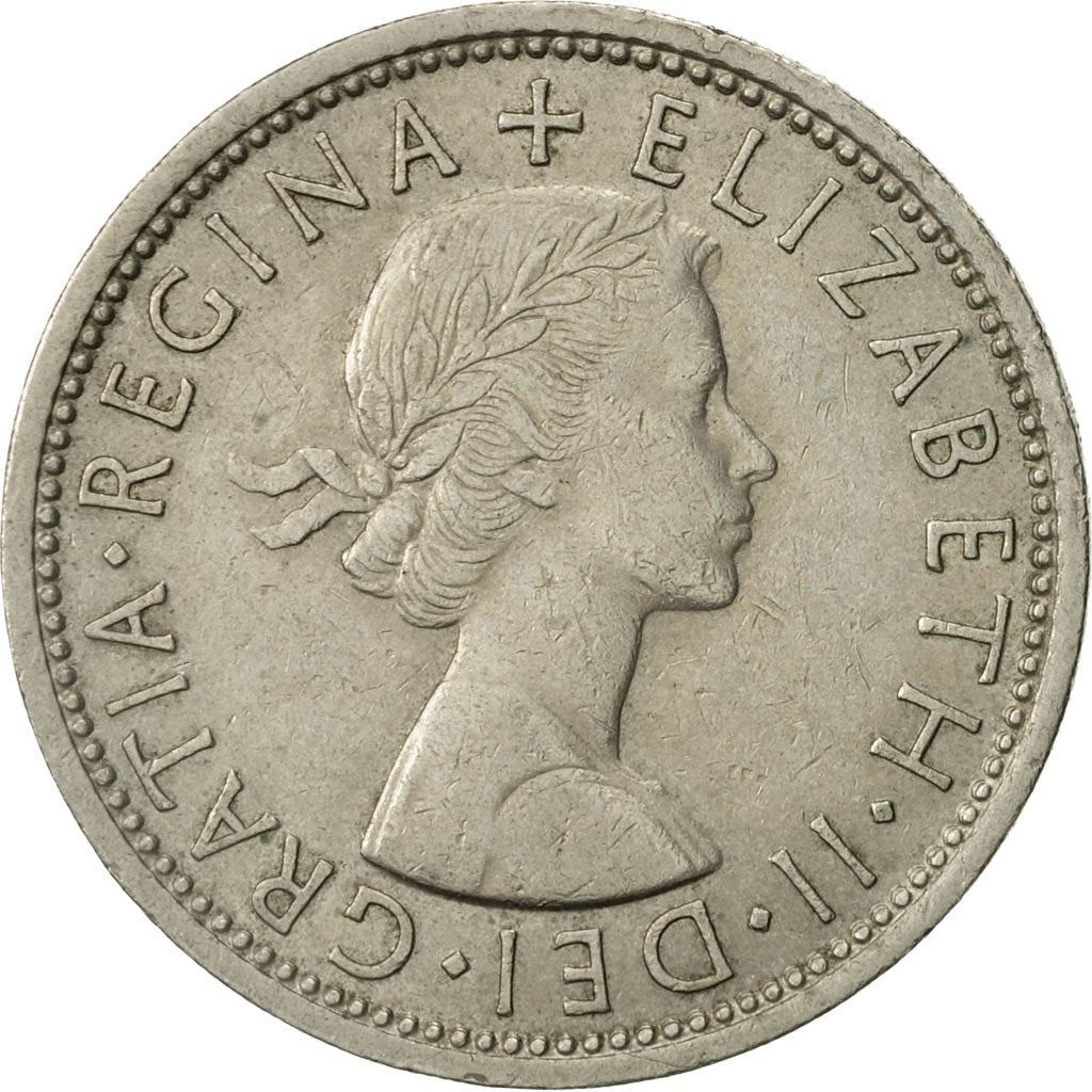 United Kingdom 2 Shillings - Elizabeth II 1st portrait | no 'BRITT:OMN' | Coin KM906 1954 - 1970