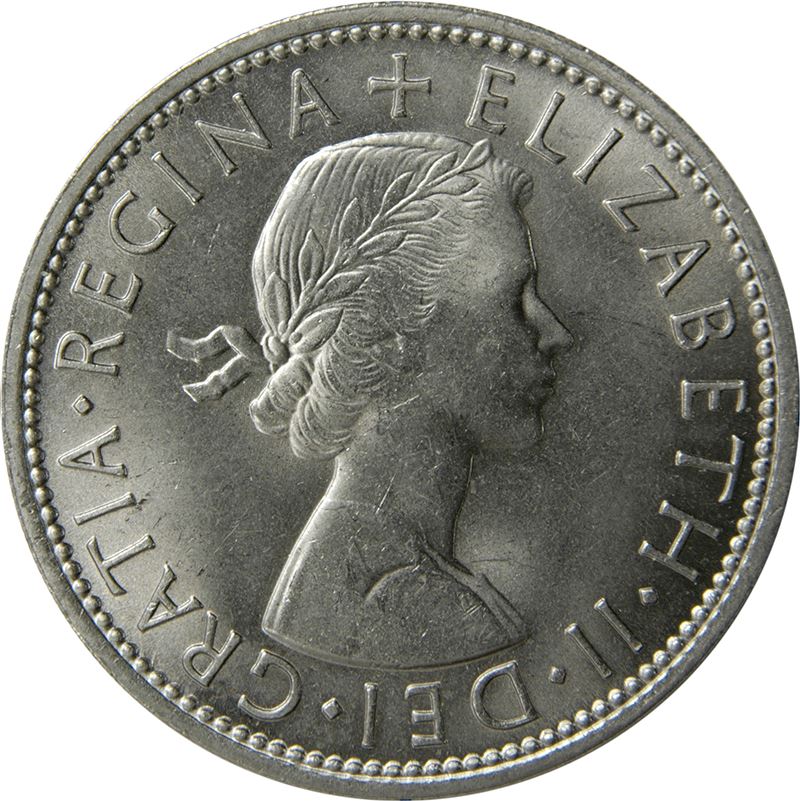 United Kingdom 2 Shillings - Elizabeth II 1st portrait | no 'BRITT:OMN' | Coin KM906 1954 - 1970