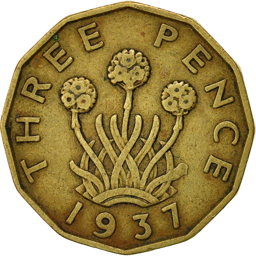 United Kingdom 3 Pence - George VI with 'IND:IMP' | Coin KM849 1937 - 1948