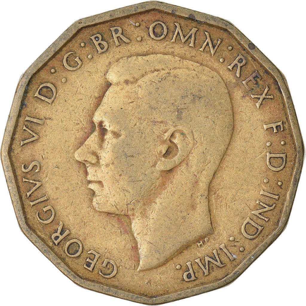 United Kingdom 3 Pence - George VI with 'IND:IMP' | Coin KM849 1937 - 1948