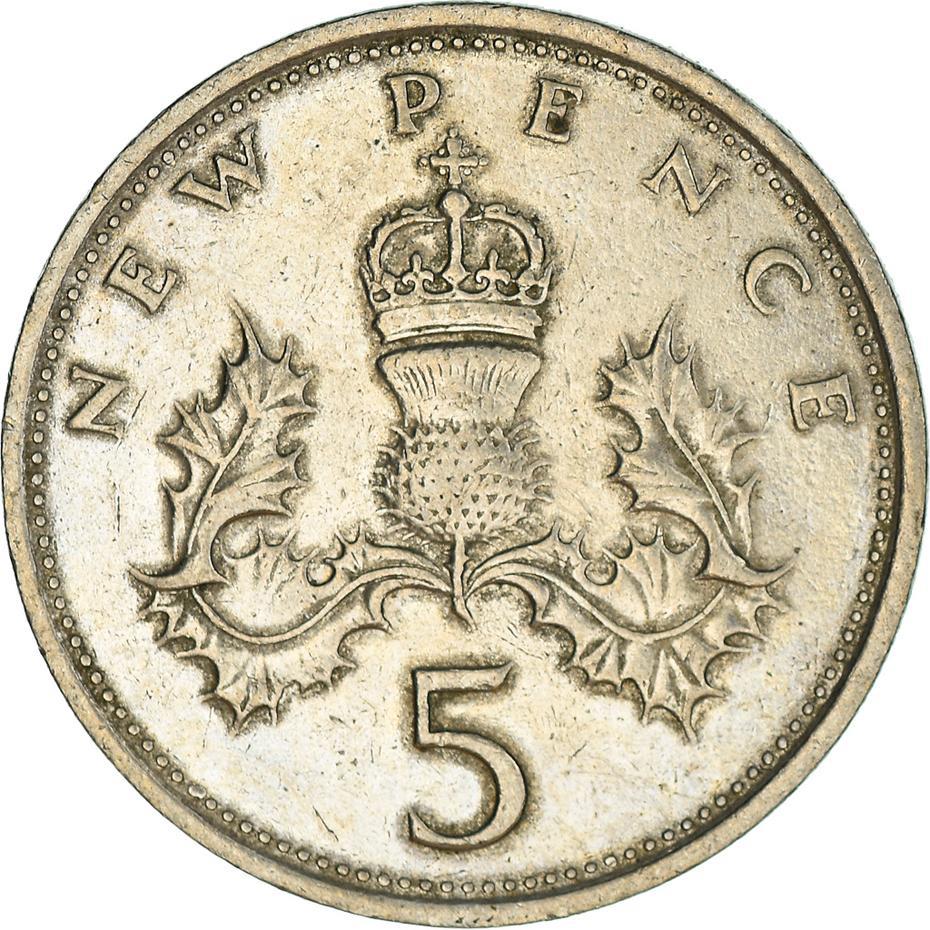 United Kingdom 5 New Pence - Elizabeth II 2nd portrait | Coin KM911 1968 - 1981