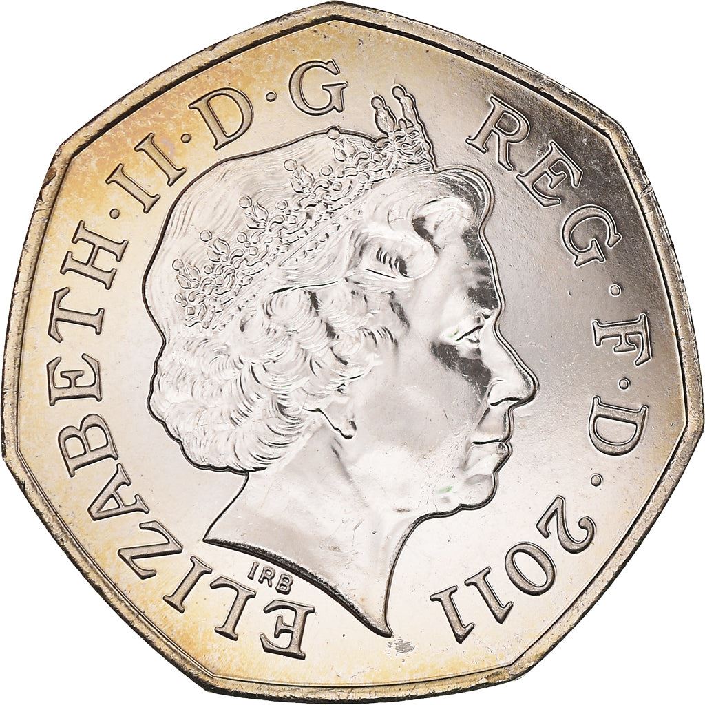 United Kingdom 50 Pence Coin | Britain | Queen Elizabeth II 4th portrait | Rowing | 2011