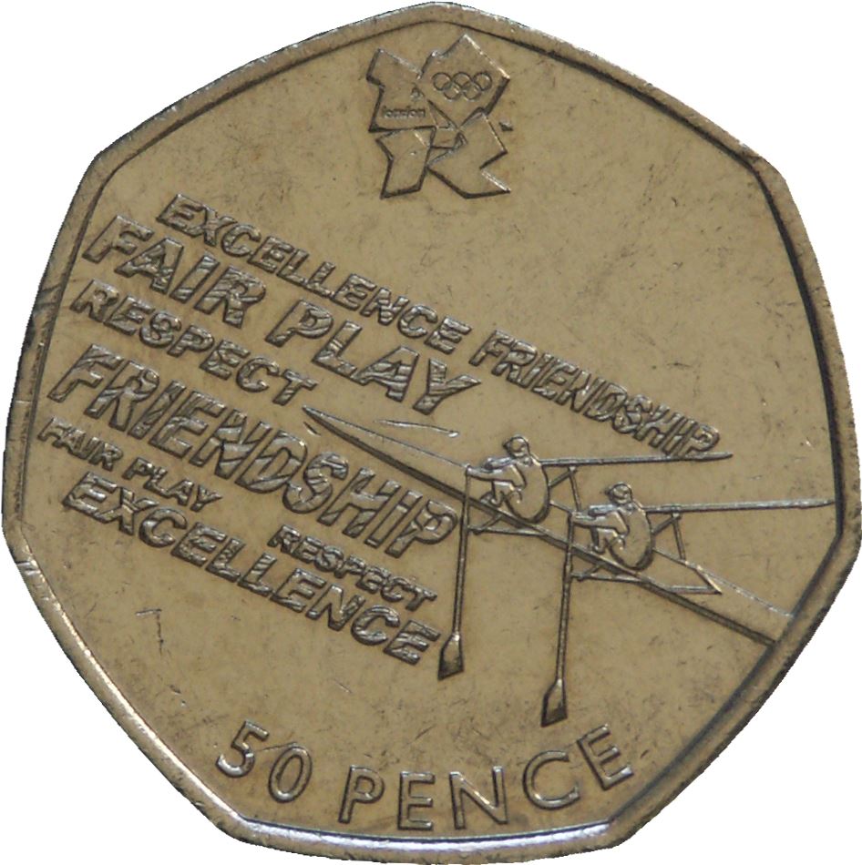 United Kingdom 50 Pence Coin | Britain | Queen Elizabeth II 4th portrait | Rowing | 2011