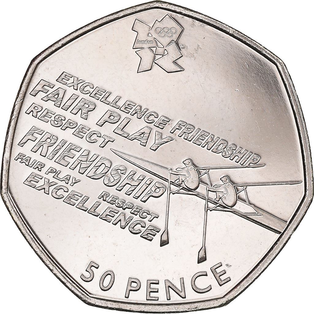 United Kingdom 50 Pence Coin | Britain | Queen Elizabeth II 4th portrait | Rowing | 2011