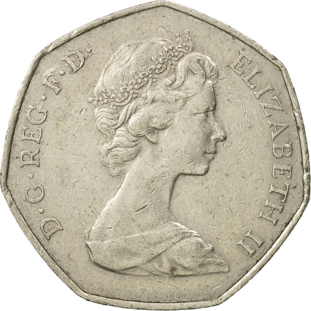 United Kingdom | 50 Pence Coin | Queen Elizabeth II | Entry into EEC | Km:918 | 1973