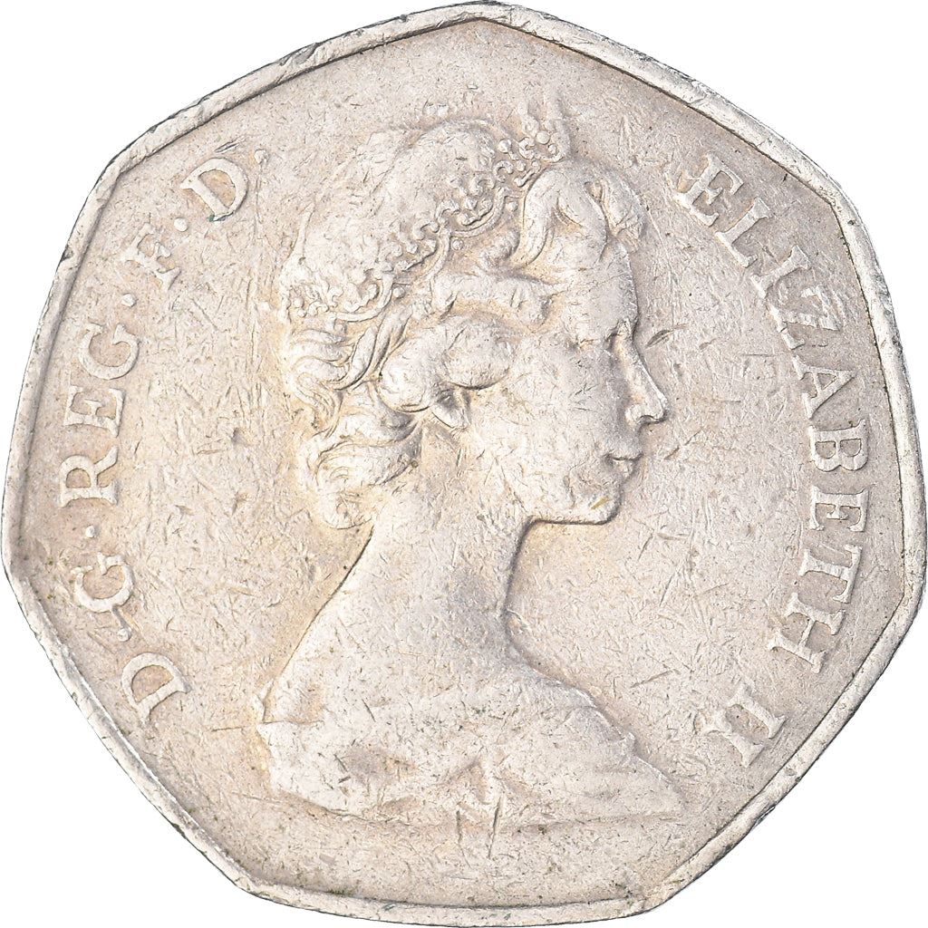 United Kingdom | 50 Pence Coin | Queen Elizabeth II | Entry into EEC | Km:918 | 1973