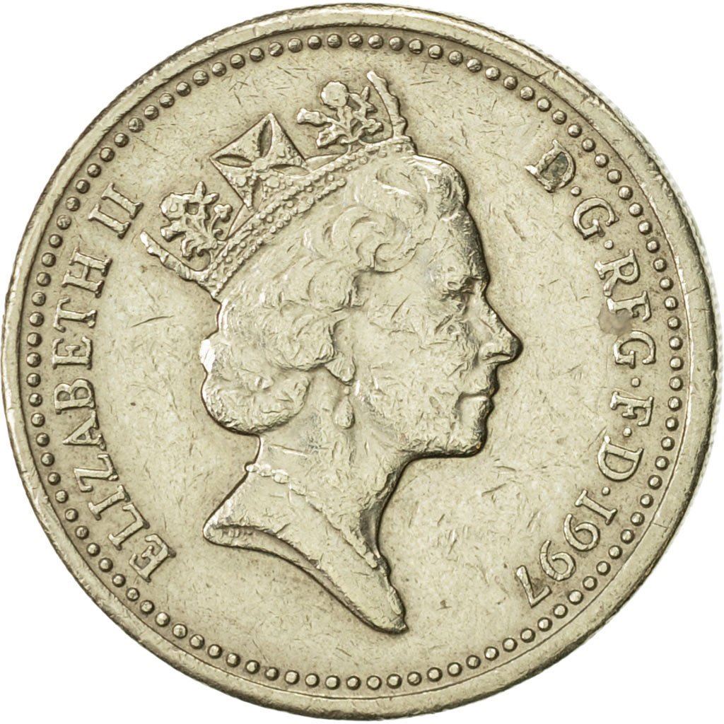 United Kingdom Coin 1 Pound | Elizabeth II 3rd portrait | English Lions | 1997