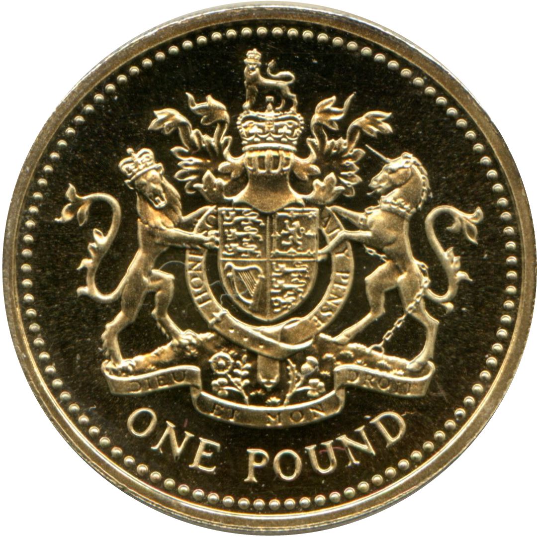 United Kingdom Coin 1 Pound | Elizabeth II 3rd portrait | Royal Arms | 1993