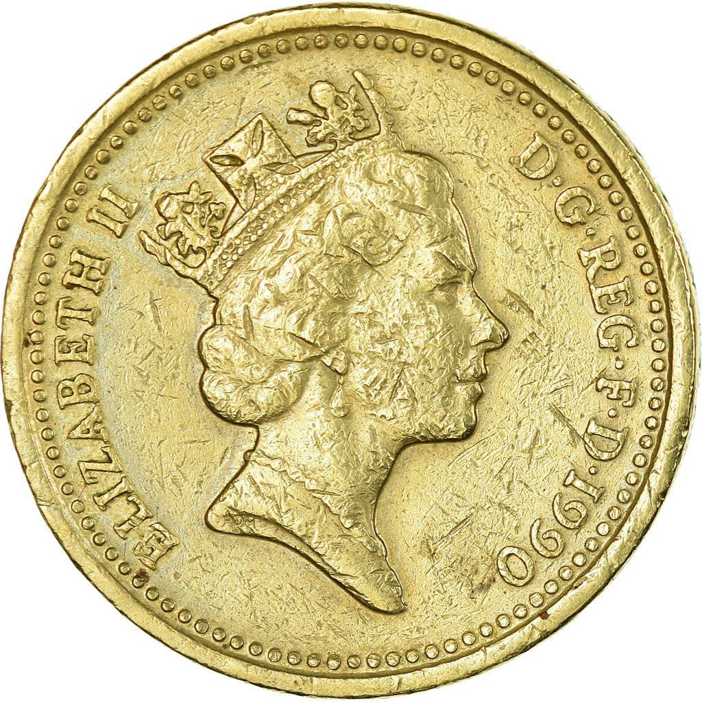 United Kingdom Coin 1 Pound | Elizabeth II 3rd portrait | Welsh Leek | 1985 - 1990