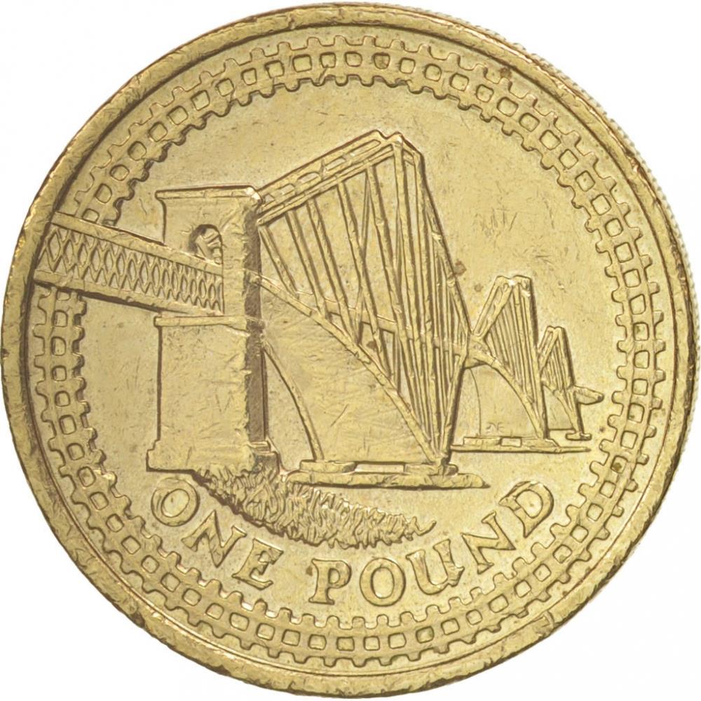 United Kingdom Coin 1 Pound | Elizabeth II 4th portrait | Forth Bridge | 2004