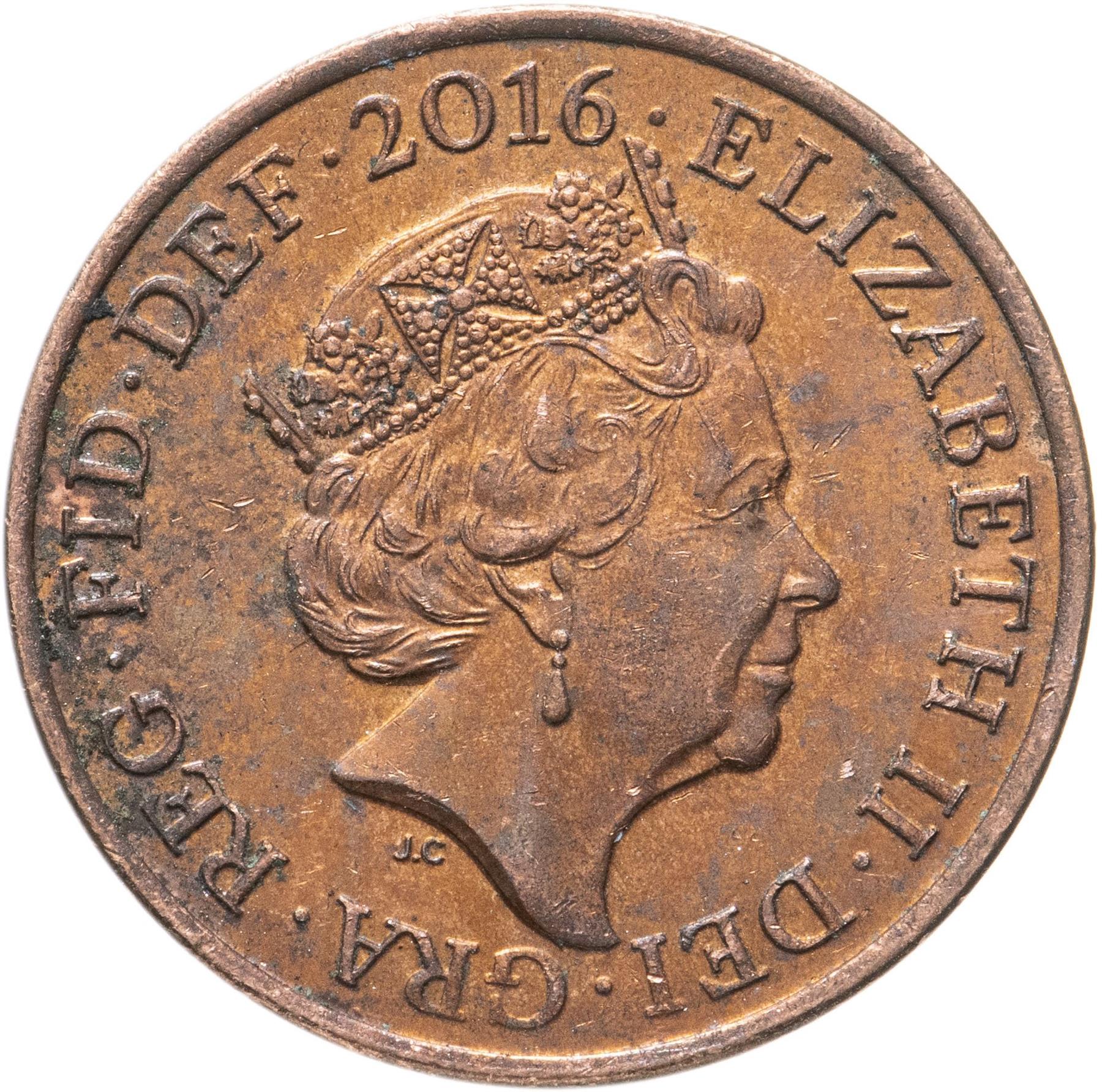 United Kingdom Coin 2 Pence | Elizabeth II 5th portrait | Royal Shield | 2015 - 2021