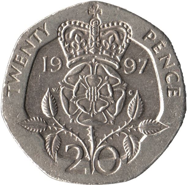 United Kingdom Coin 20 Pence | Elizabeth II 3rd portrait | 1985 - 1997