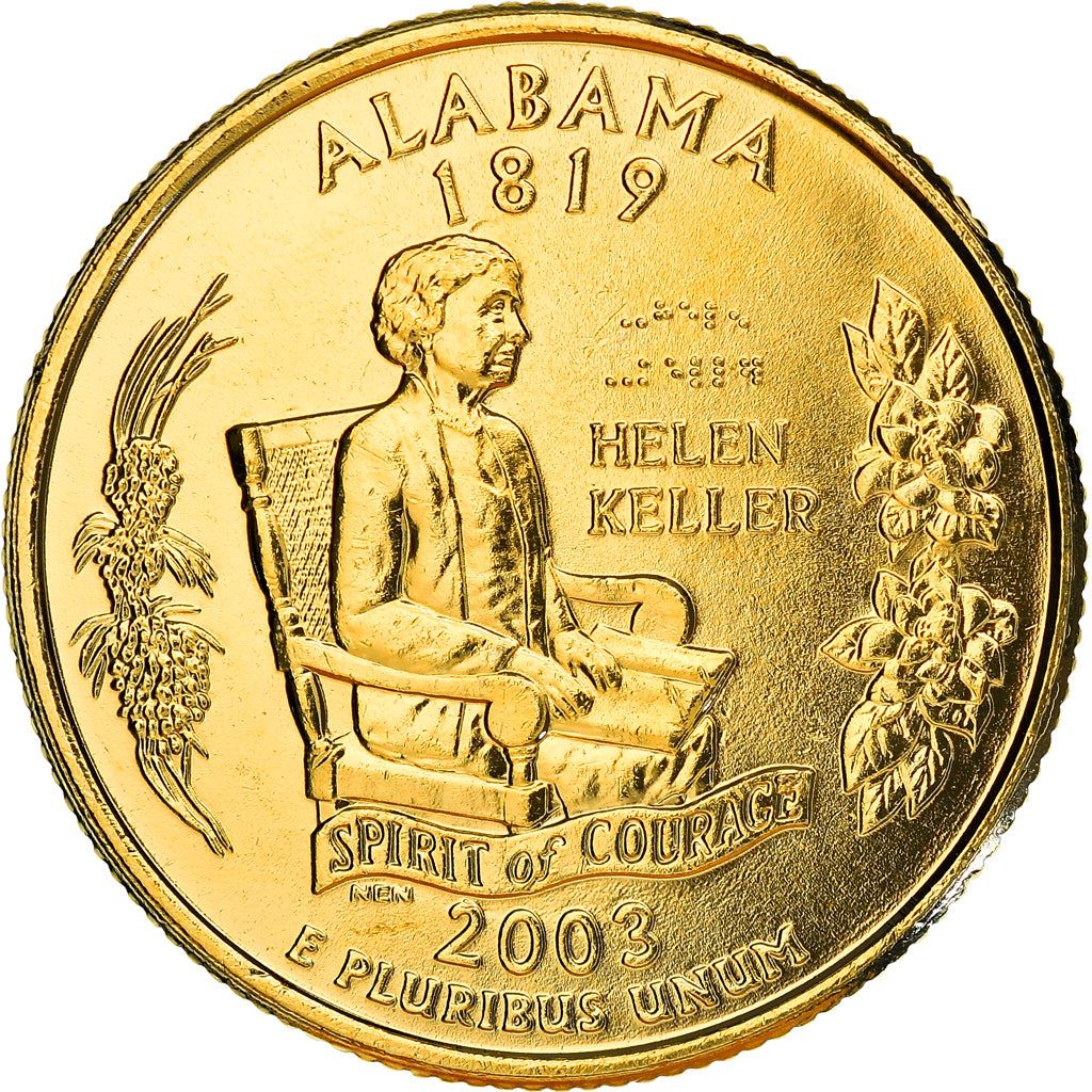 United States Coin American ¼ Dollar | George Washington | Alabama | Helen Keller | KM344 | 2003