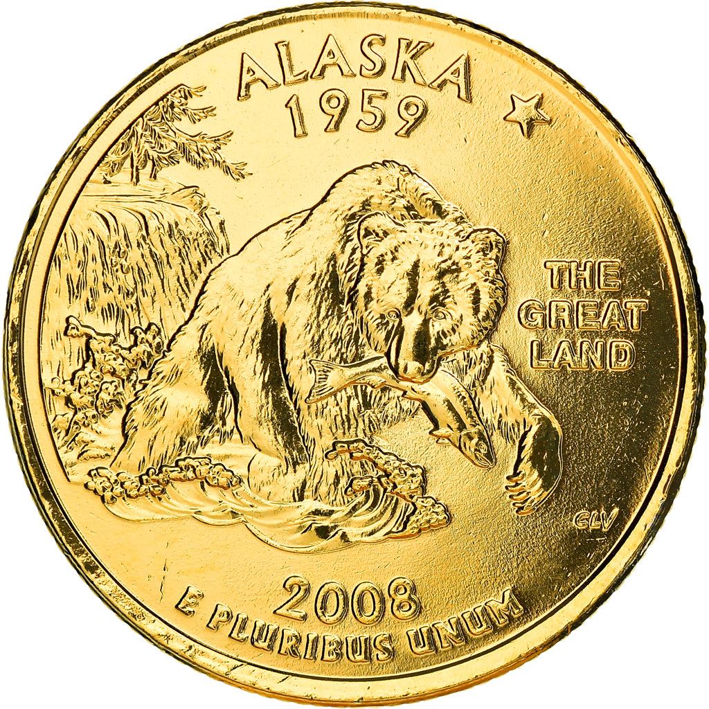 United States Coin American ¼ Dollar | George Washington | Alaska | Grizzly Bear | Salmon | KM424 | 2008