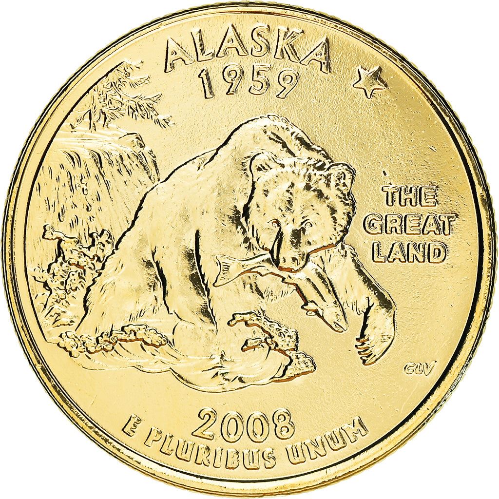 United States Coin American ¼ Dollar | George Washington | Alaska | Grizzly Bear | Salmon | KM424 | 2008