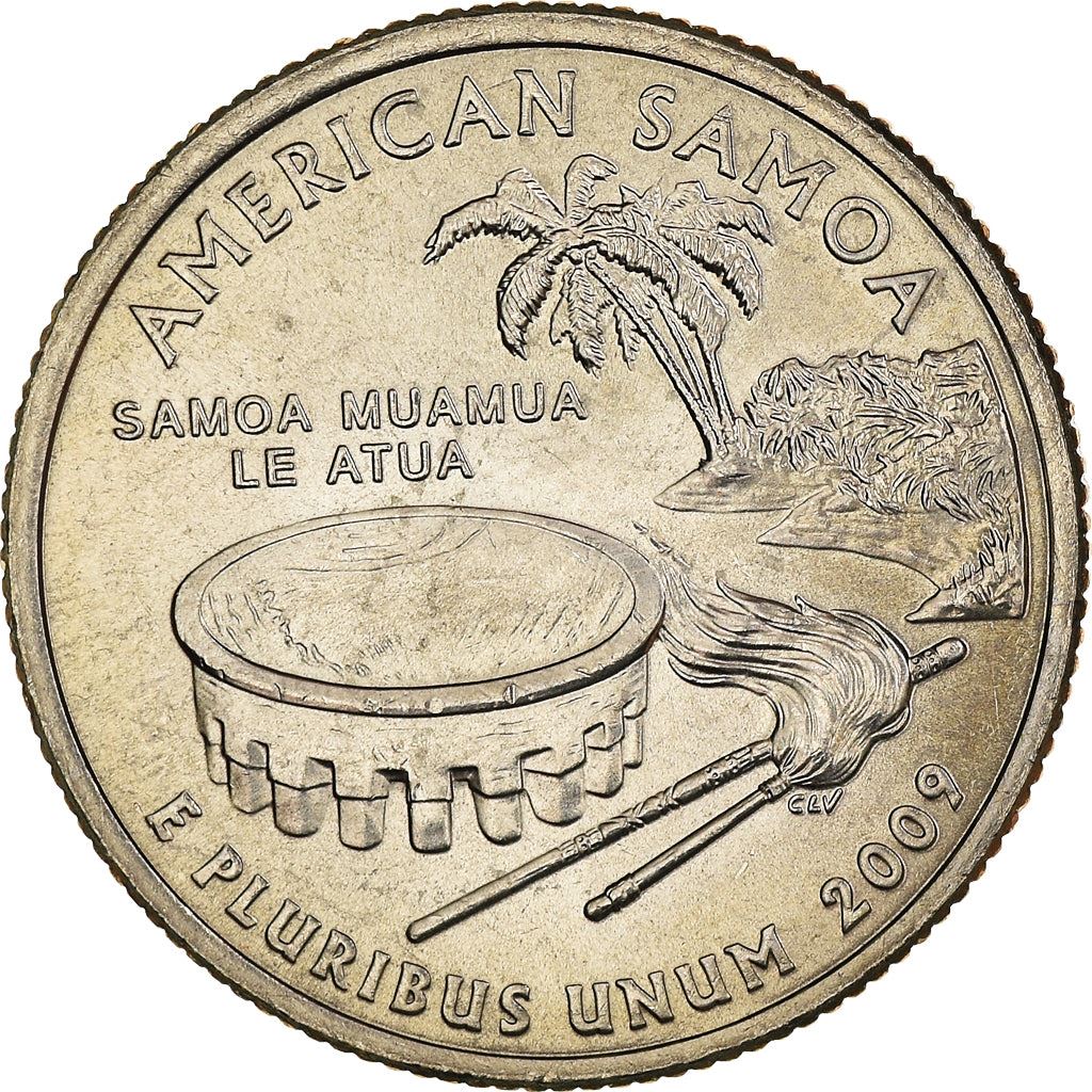 United States Coin American ¼ Dollar | George Washington | American Samoa | Ava Bowl | Staff | KM448 | 2009