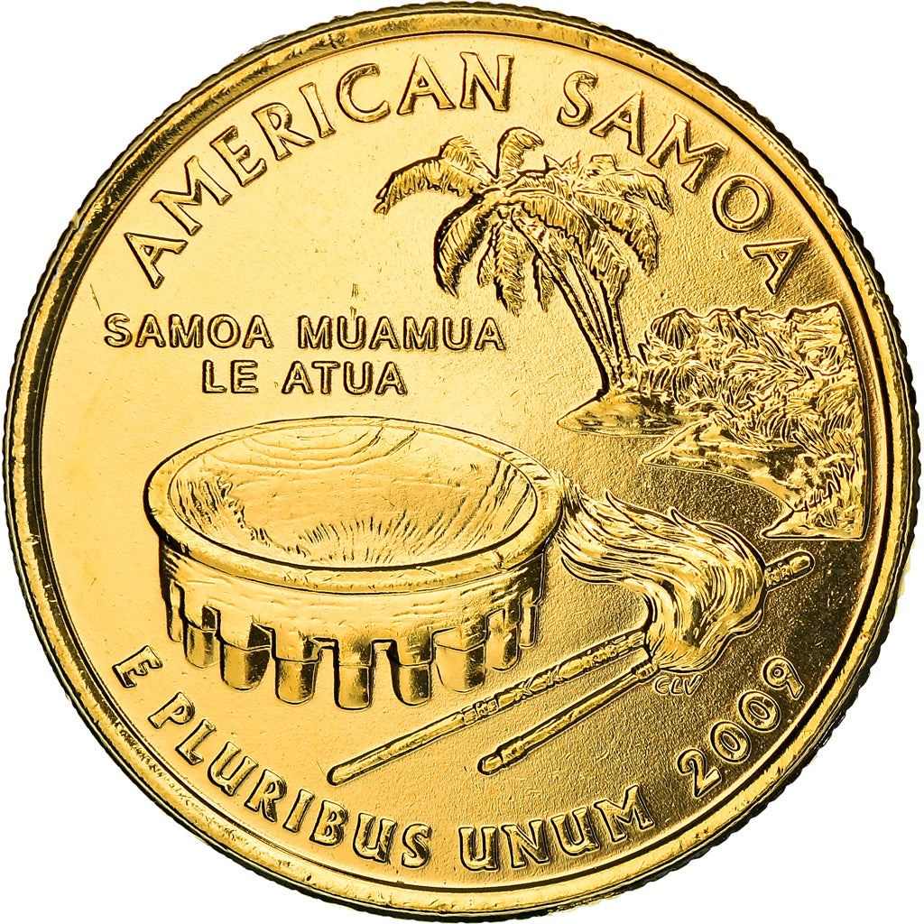 United States Coin American ¼ Dollar | George Washington | American Samoa | Ava Bowl | Staff | KM448 | 2009