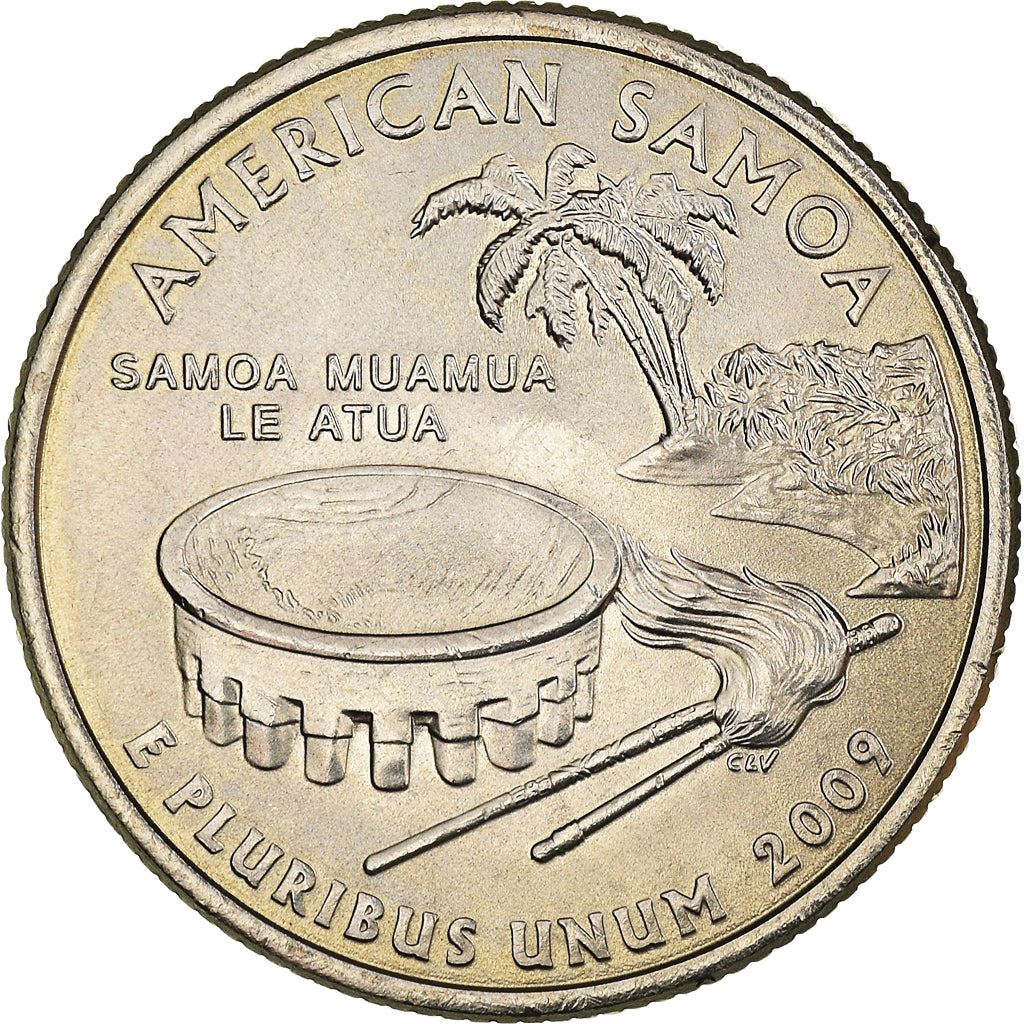 United States Coin American ¼ Dollar | George Washington | American Samoa | Ava Bowl | Staff | KM448 | 2009