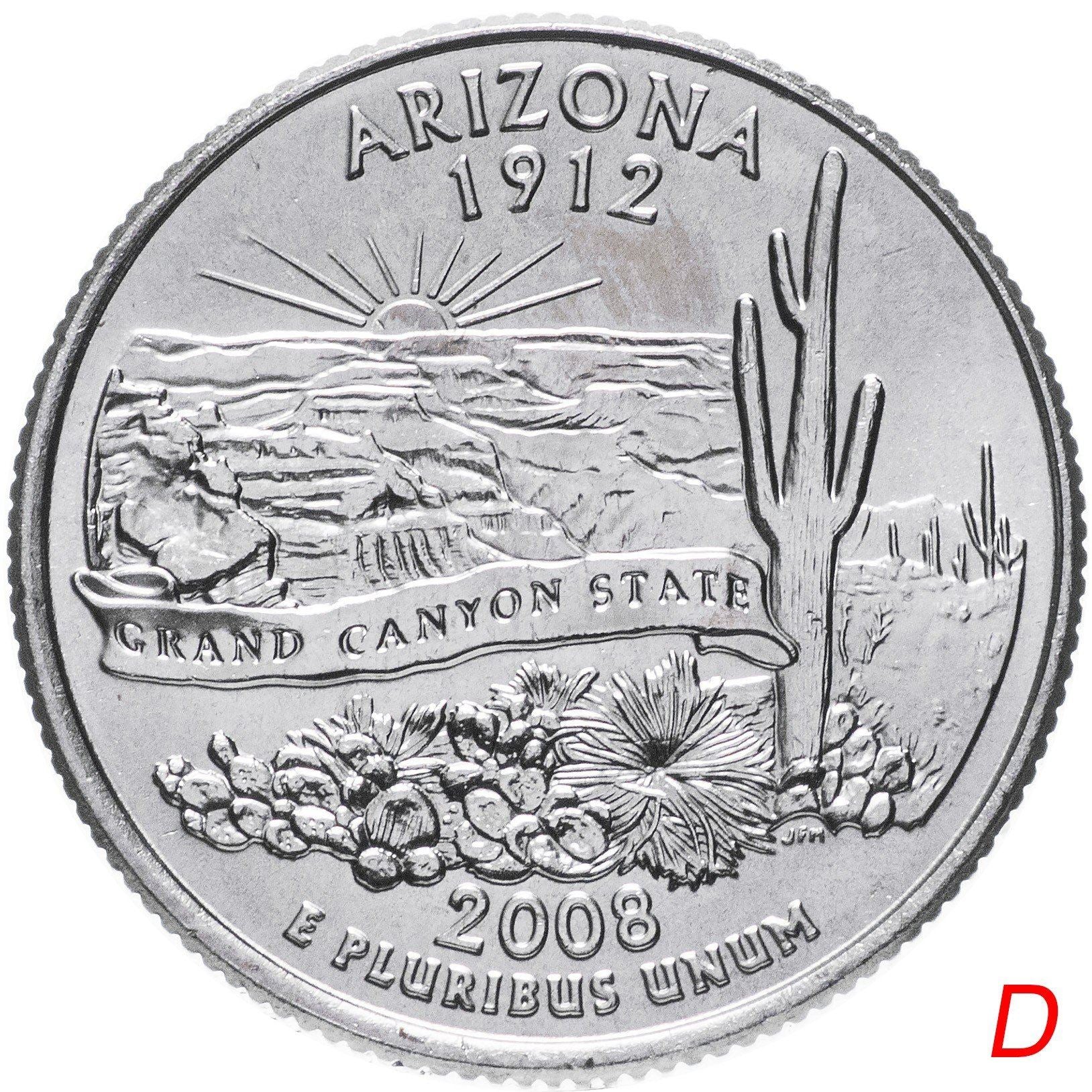 United States Coin American ¼ Dollar | George Washington | Arizona | The Grand Canyon | Saguaro Cactus | KM423 | 2008