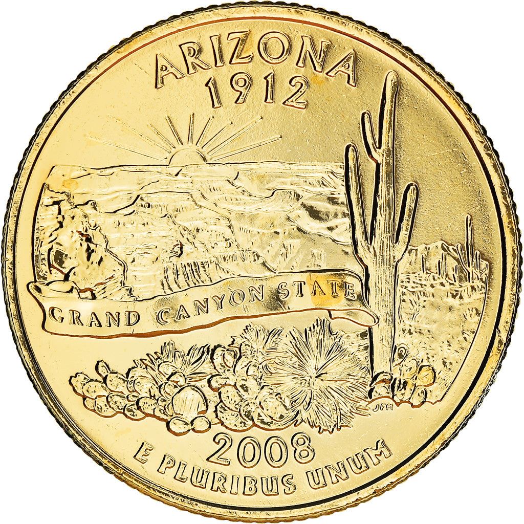 United States Coin American ¼ Dollar | George Washington | Arizona | The Grand Canyon | Saguaro Cactus | KM423 | 2008