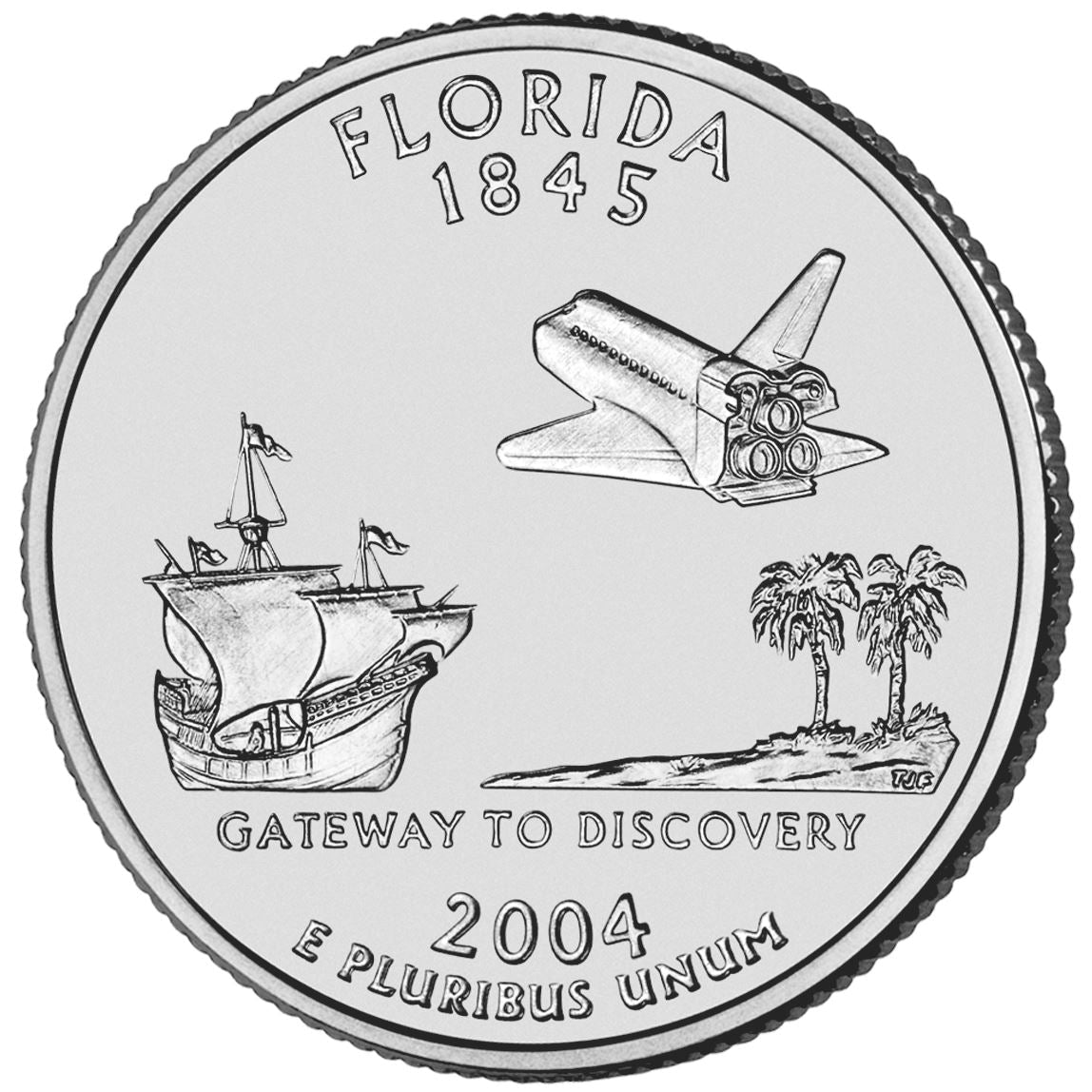 United States Coin American ¼ Dollar | George Washington | Florida | Ship | Spanish Galleon | Cabbage palmettos | Space Shuttle | KM356 | 2004