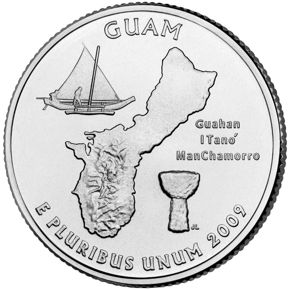 United States Coin American ¼ Dollar | George Washington | Guam | Flying Proa | Sailing Boat | Latte Stone | KM447 | 2009