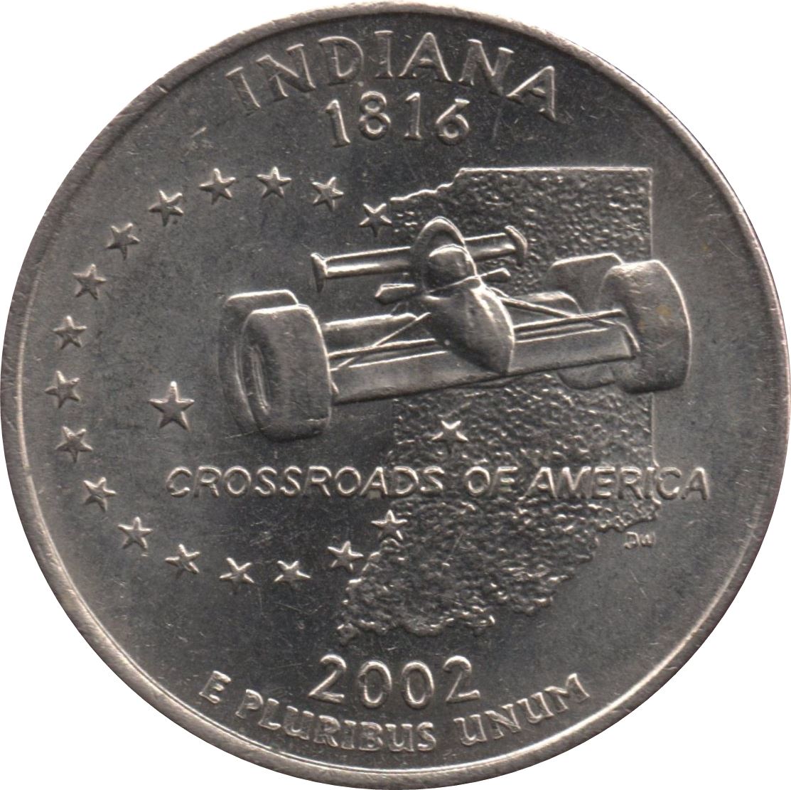 United States Coin American ¼ Dollar | George Washington | Indiana | Racecar | KM334 | 2002