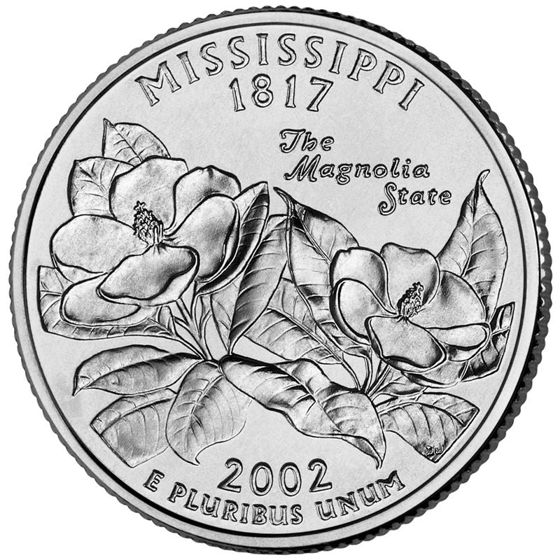 United States Coin American ¼ Dollar | George Washington | Mississippi | Magnolia Blossoms | KM335 | 2002