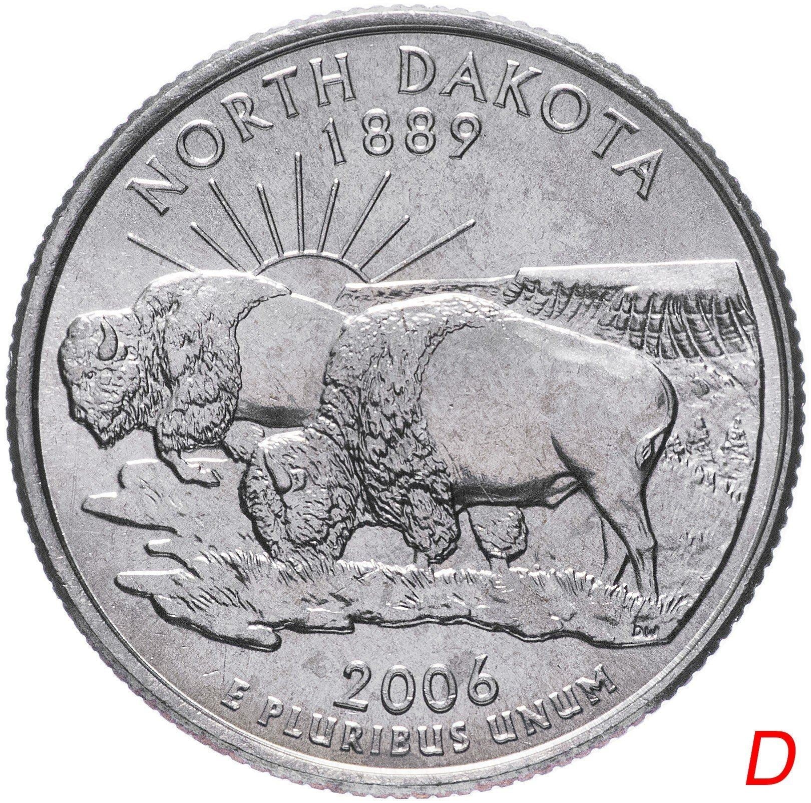 United States Coin American ¼ Dollar | George Washington | North Dakota | Bison | KM385 | 2006