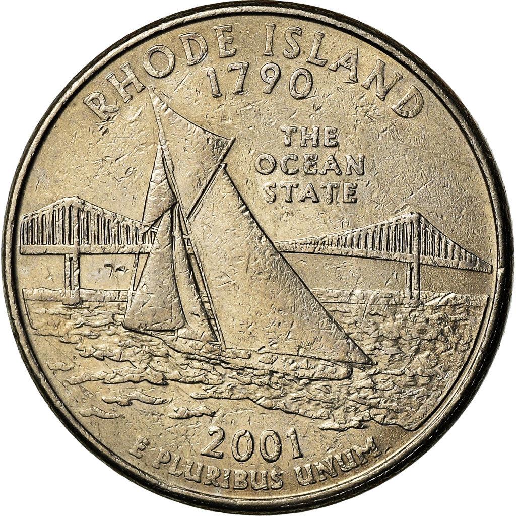 United States Coin American ¼ Dollar | George Washington | Rhode Island | Narragansett Bay | Pell Bridge | Sailboat | KM320 | 2001