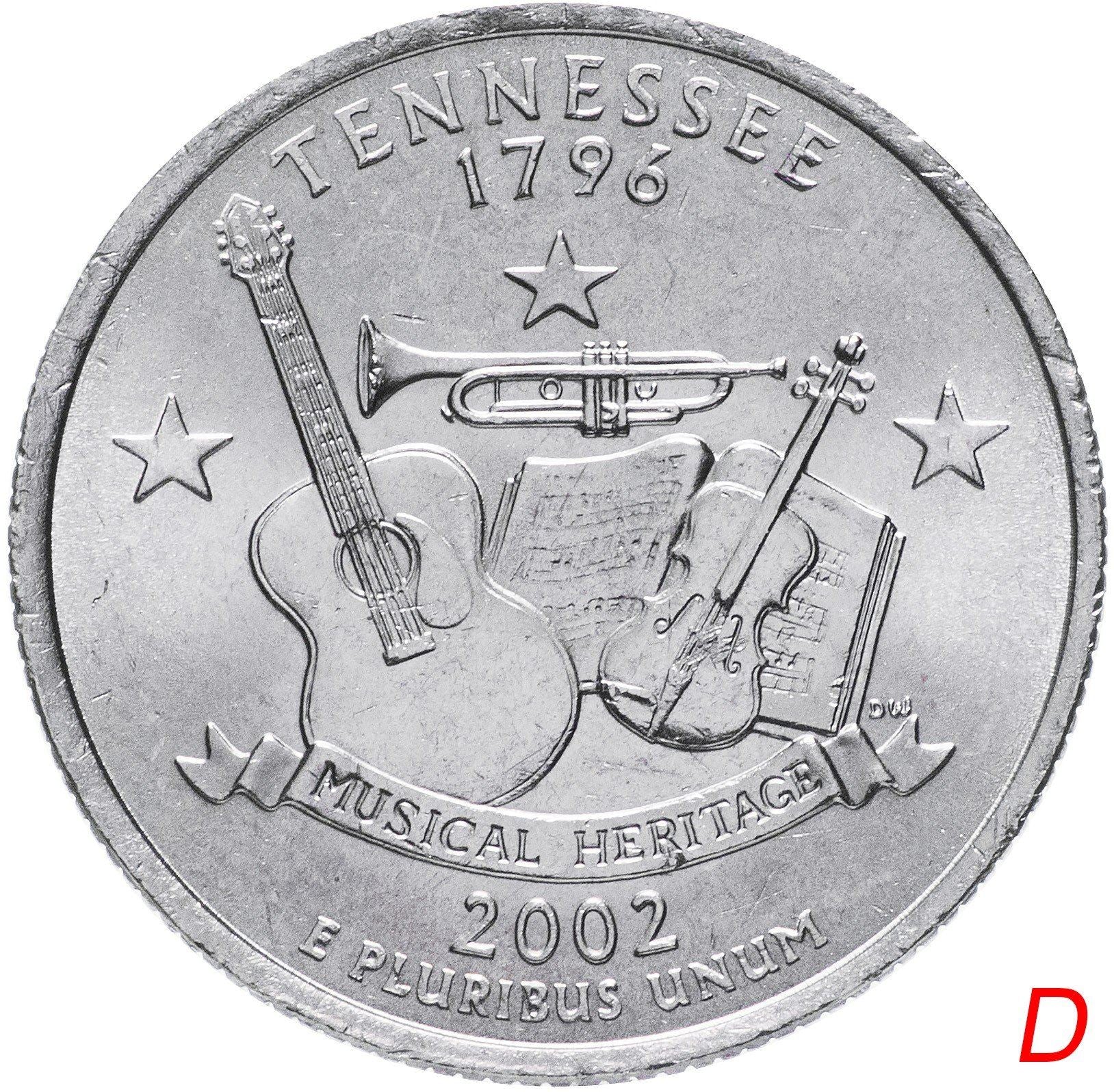 United States Coin American ¼ Dollar | George Washington | Tennessee | Guitar | Trumpet | Violin | KM331 | 2002