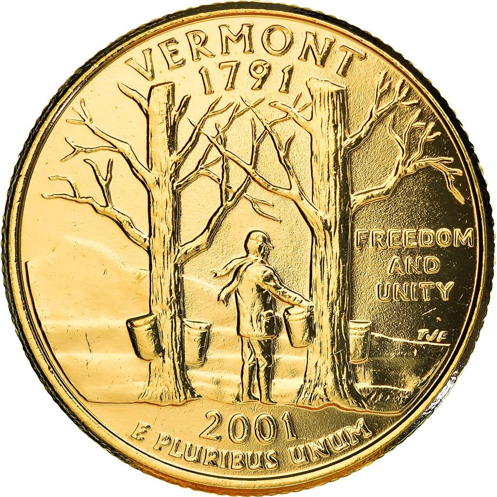 United States Coin American ¼ Dollar | George Washington | Vermont | Maple Tree | KM321 | 2001