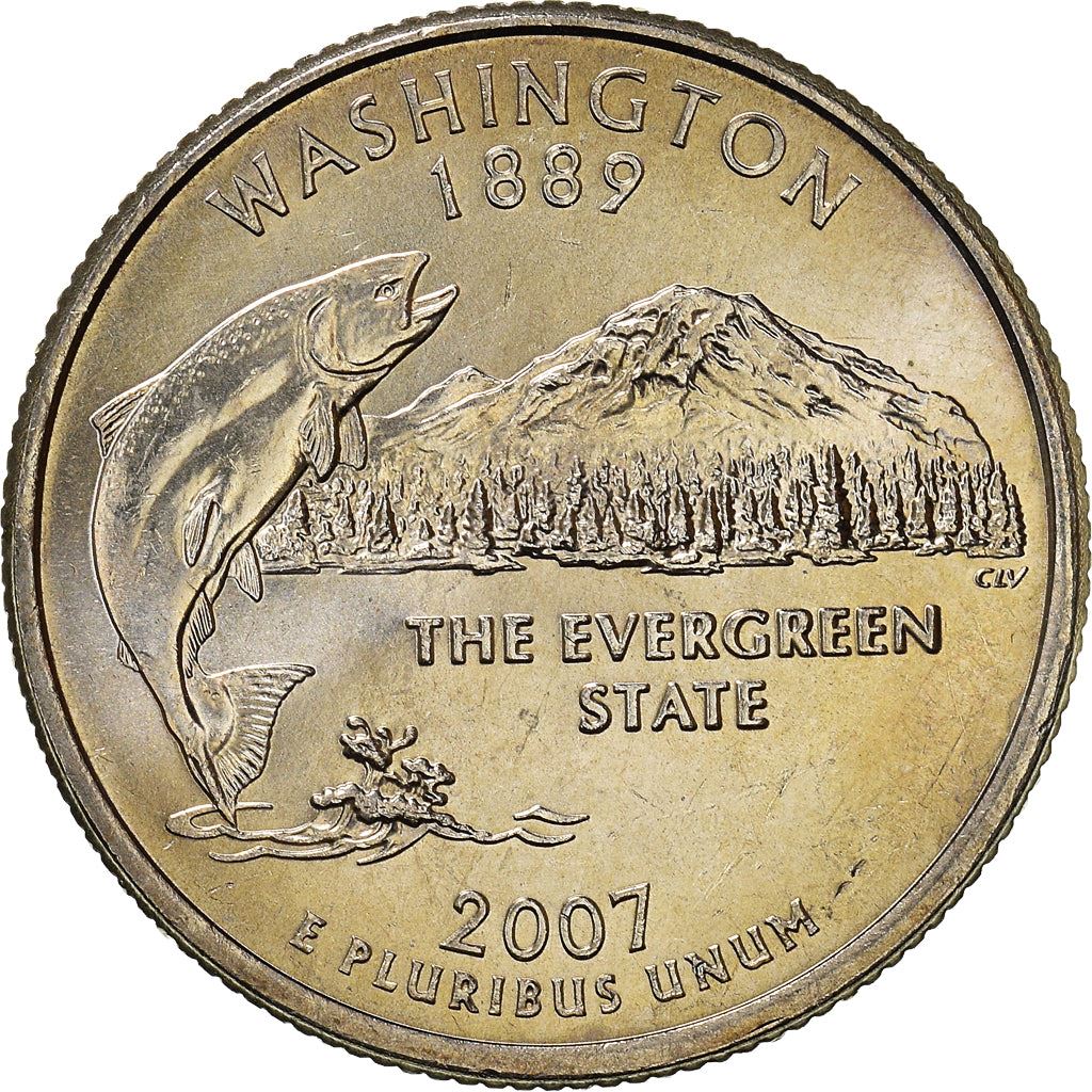 United States Coin American ¼ Dollar | George Washington | Washington | King Salmon | Mount Rainier | KM397 | 2007