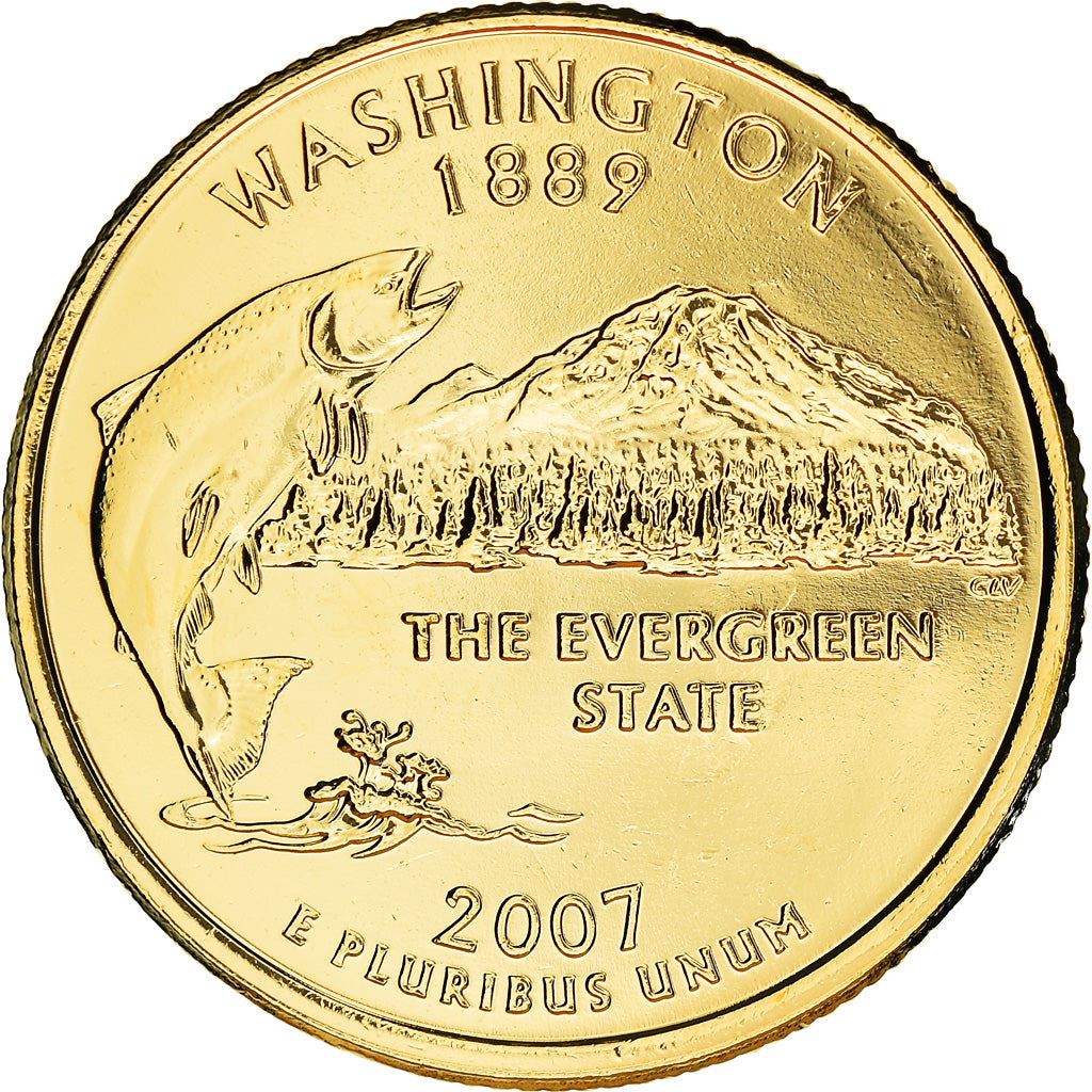 United States Coin American ¼ Dollar | George Washington | Washington | King Salmon | Mount Rainier | KM397 | 2007