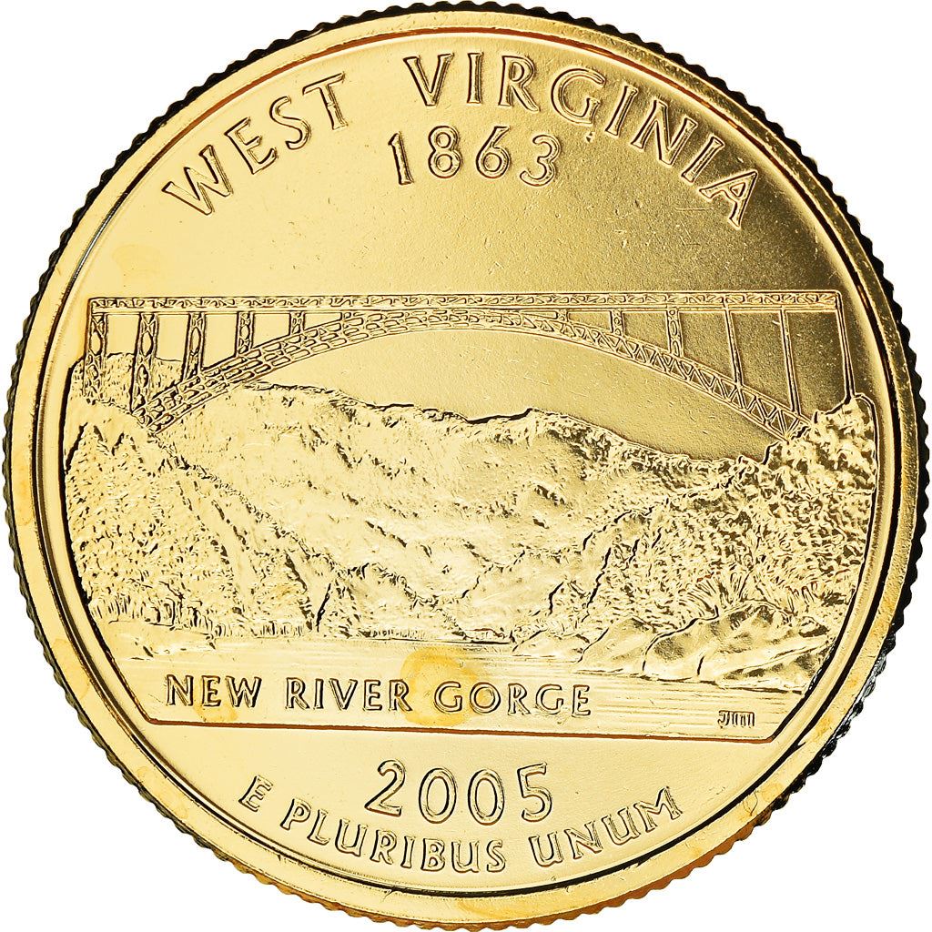 United States Coin American ¼ Dollar | George Washington | West Virginia | New River Gorge Bridge | KM374 | 2005