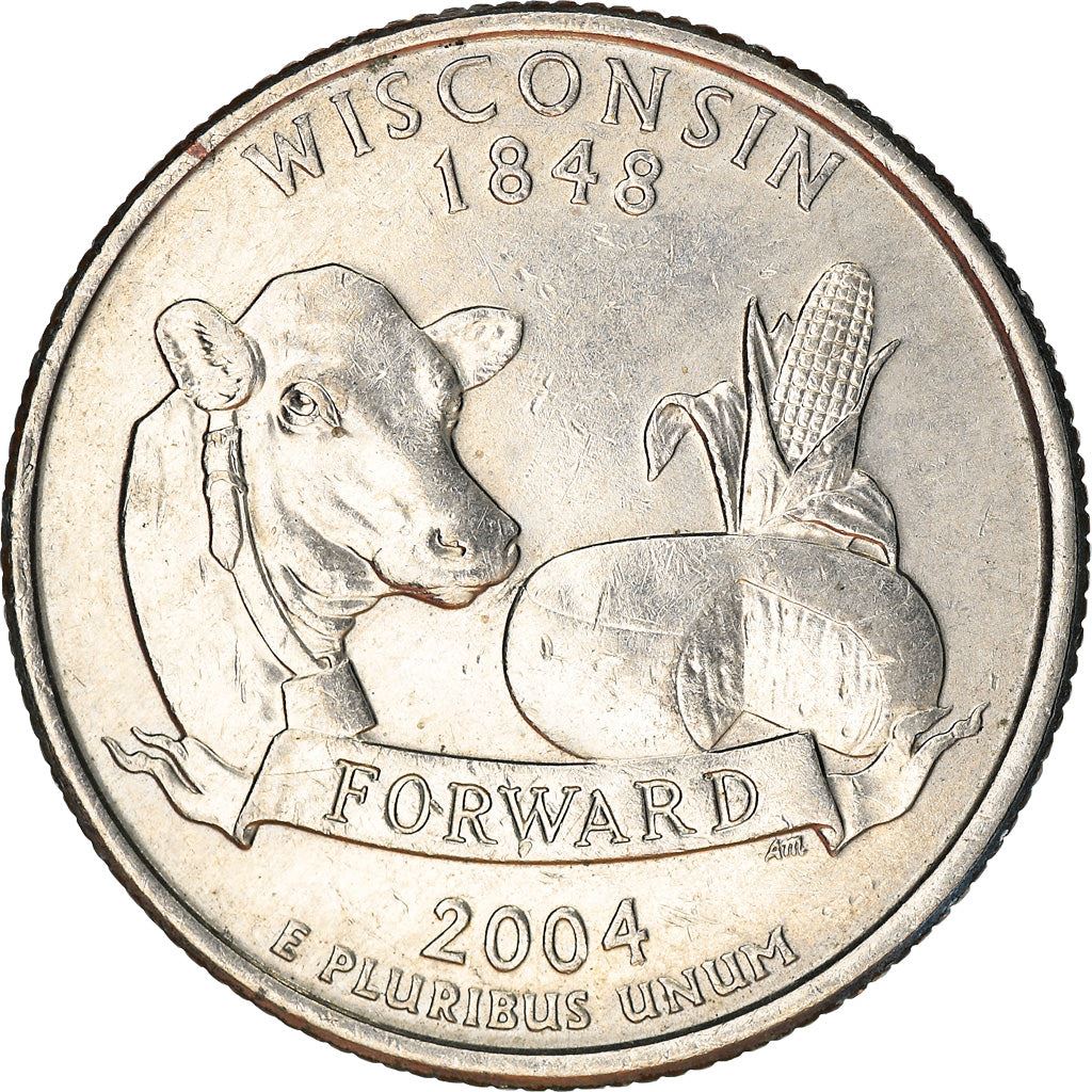 United States Coin American ¼ Dollar | George Washington | Wisconsin | Cow | Cheese | Corn | KM359 | 2004