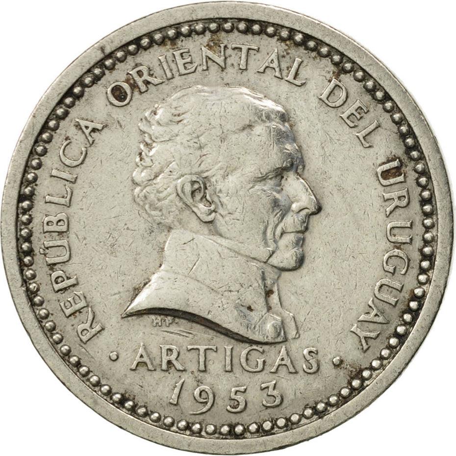 Uruguay Coin 	Uruguayan 2 Centésimos | Jose Gervasio Artigas | KM33 | 1953