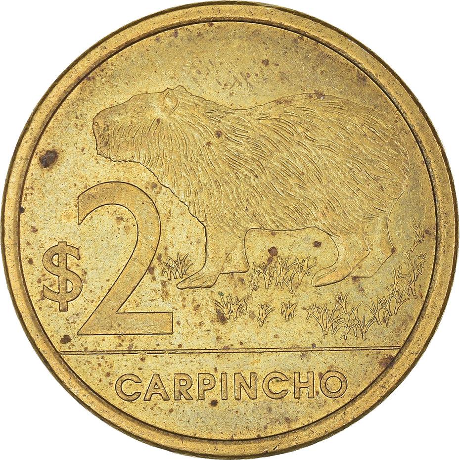 Uruguay Coin 	Uruguayan 2 Pesos | Capybara | KM136 | 2011 - 2019