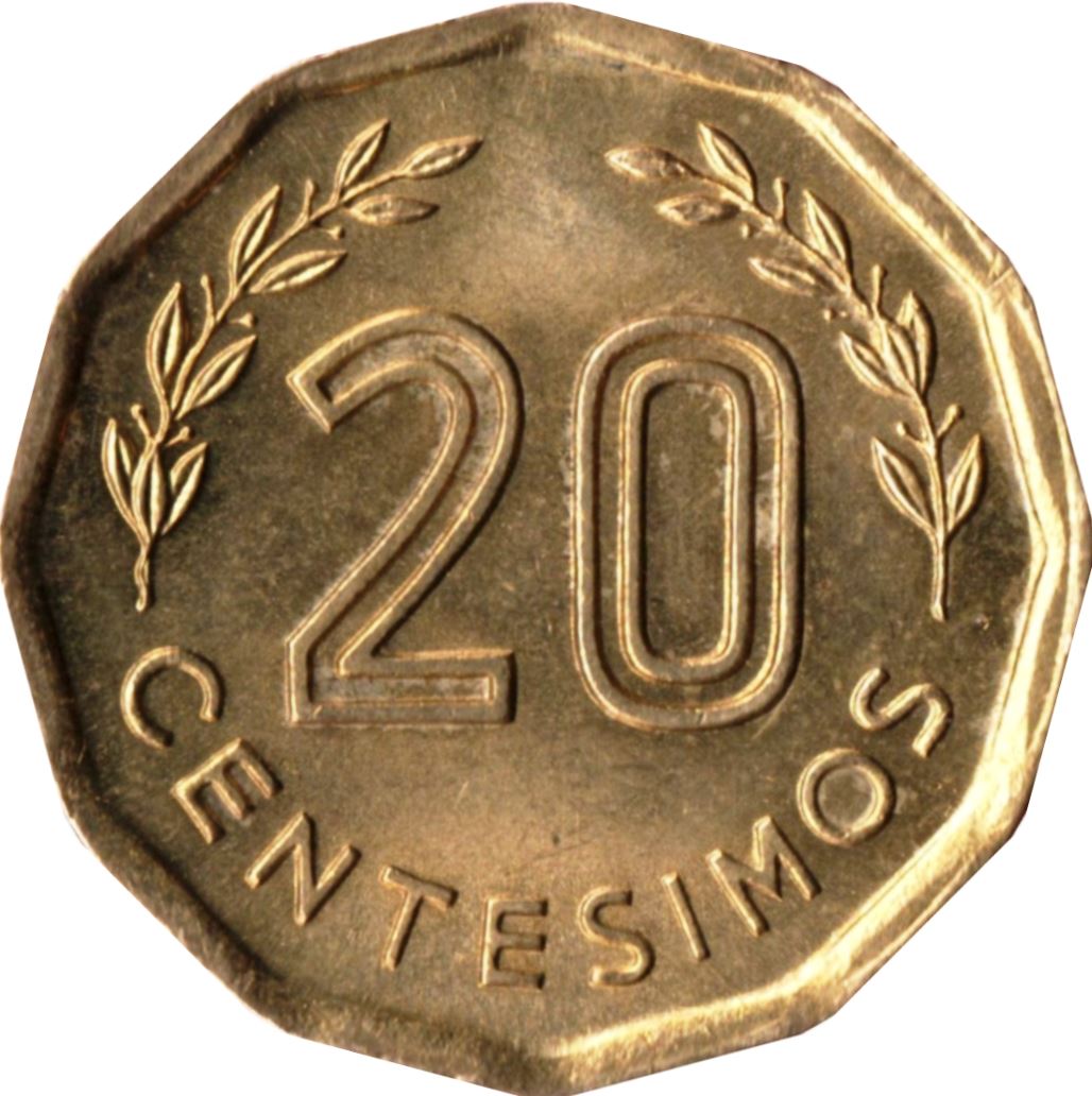 Uruguay Coin 	Uruguayan 20 Centésimos | Montevideo Hill Fortress | Olive Sprig | KM67 | 1976 - 1981